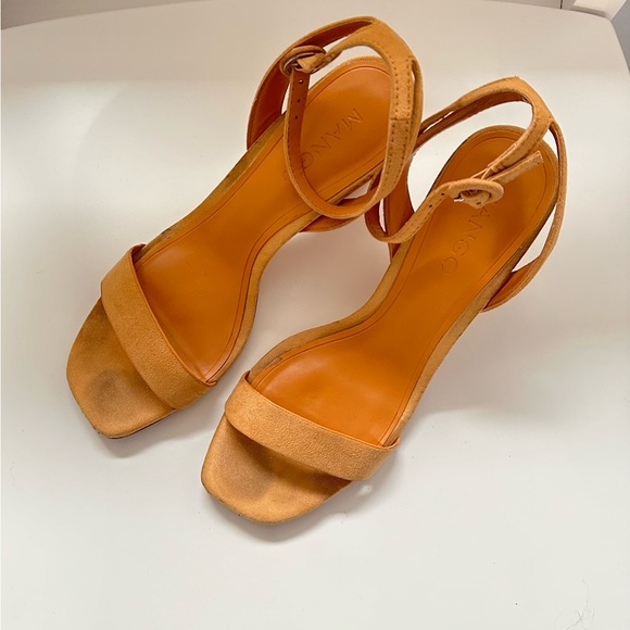 Mango Ankle Strap Faux Suede Heeled Sandals in Peach Orange - Picture 5 of 10